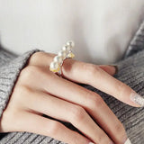 5A+ Natural High Luster White Pink Beaded Pearl Ring 18k Gold Plated Vermeil Horizontal Stone Ring, Gift Idea, Carved Ring Etsy
