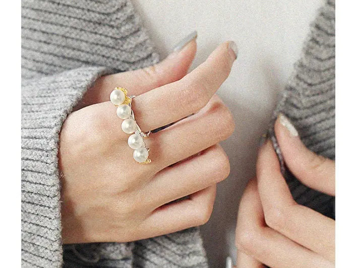 5A+ Natural High Luster White Pink Beaded Pearl Ring 18k Gold Plated Vermeil Horizontal Stone Ring, Gift Idea, Carved Ring Etsy