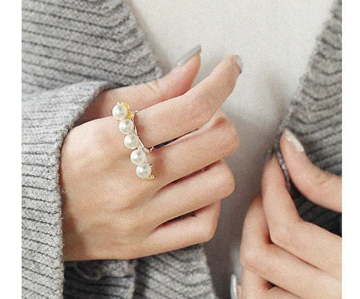 5A+ Natural High Luster White Pink Beaded Pearl Ring 18k Gold Plated Vermeil Horizontal Stone Ring, Gift Idea, Carved Ring Etsy