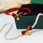 24k Solid Yellow Gold Pearl Bracelet, Freshwater Pearl Bowknot Choker, Pink Beaded Pearl Bow Choker, Gift Idea for Her GF Kid Baby Jewelry Etsy