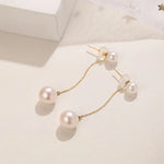 5A+ High Luster Pearl 9mm Handmade 18K Solid Yellow Gold Freshwater White Pink Pearl Dangle Earrings, Anniversary Gift, Gift Idea Etsy
