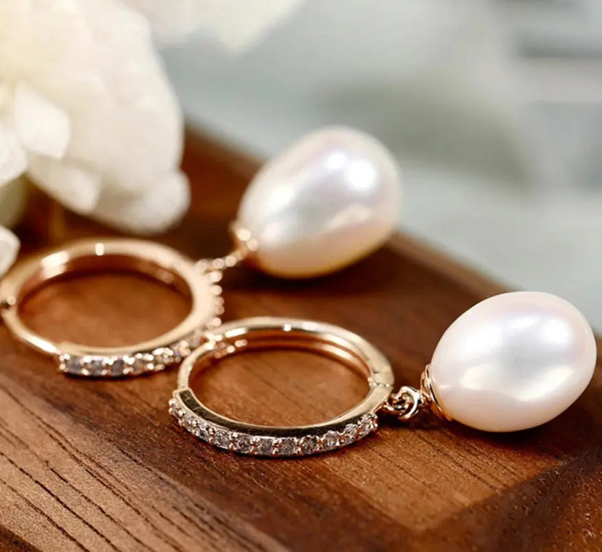AAA+ High Luster 10mm White Pink Oval Pearl 18K Gold Plated Vermeil White Pink Pearl Earrings, Freshwater Pearl Earrings Etsy