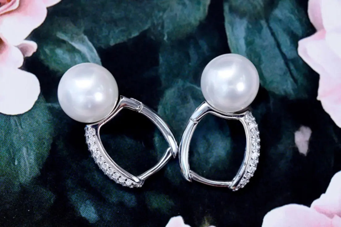 5A+ High Luster Pearl 10mm Handmade 925 Silver White Pink Pearl Earrings, Freshwater Pearl Earrings, Pink Pearl, Diamond Earrings Etsy