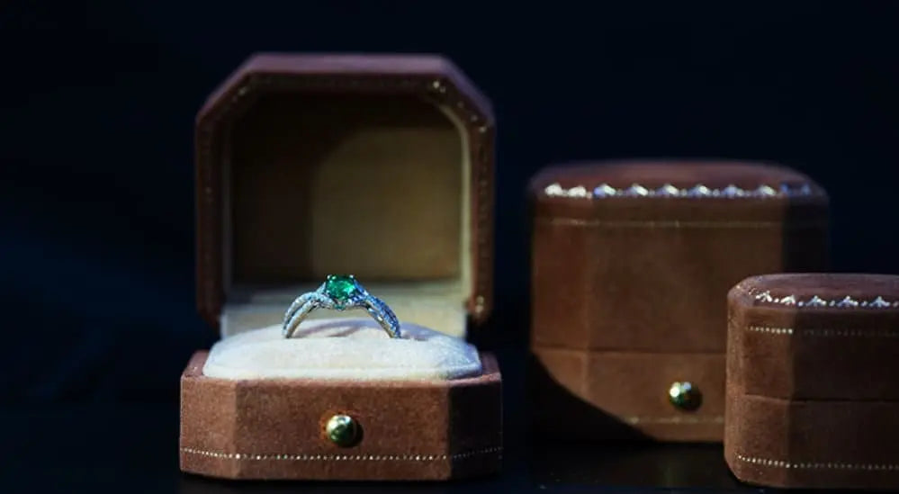 3+ Colors | Viridian Velvet Leather Mini Ring Box Hexagon Ring Box Handmade from Japan Engagement & Wedding Set Elegant Keepsake Box - LaCorserArtJewelry