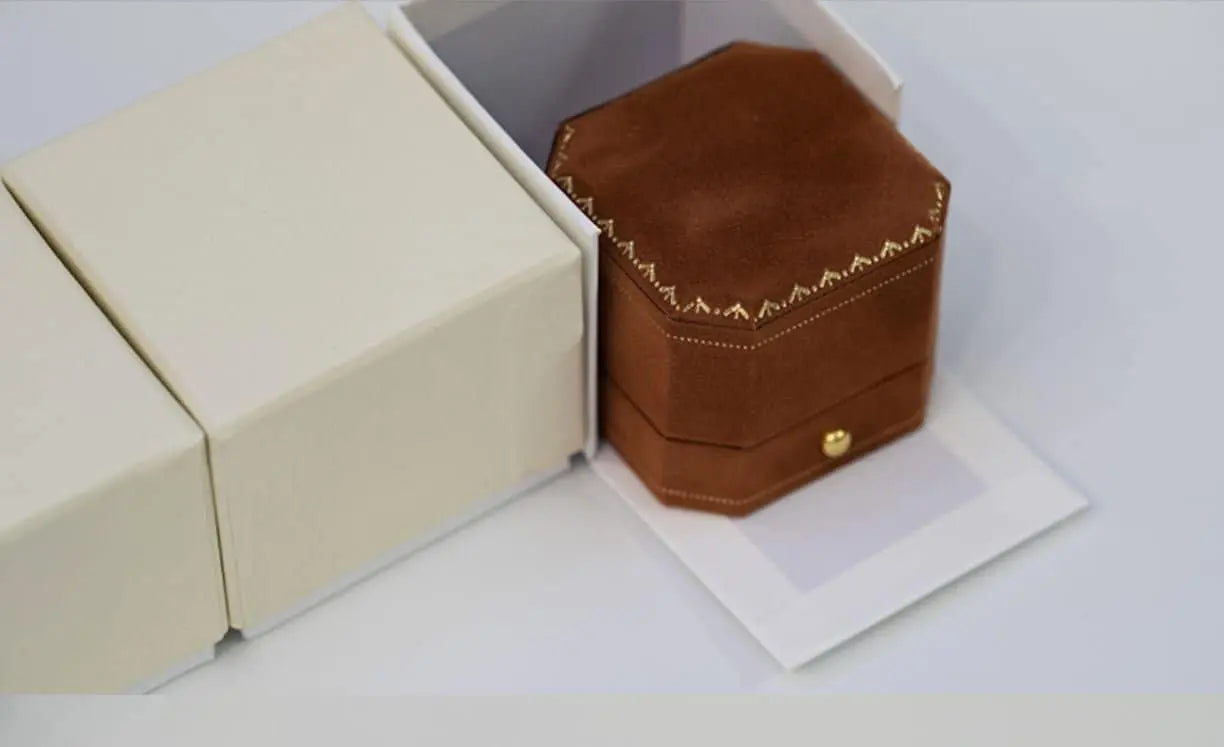 Velvet Hexagon Ring Box - Toffee Brown Leather Keepsake for Engagement Wedding Etsy
