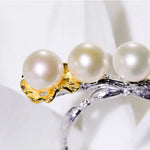 5A+ Natural High Luster White Pink Beaded Pearl Ring 18k Gold Plated Vermeil Horizontal Stone Ring, Gift Idea, Carved Ring Etsy