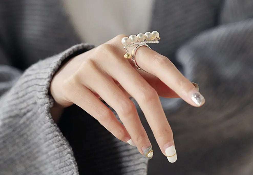 5A+ Natural High Luster White Pink Beaded Pearl Ring 18k Gold Plated Vermeil Horizontal Stone Ring, Gift Idea, Carved Ring Etsy