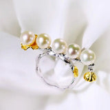 5A+ Natural High Luster White Pink Beaded Pearl Ring 18k Gold Plated Vermeil Horizontal Stone Ring, Gift Idea, Carved Ring Etsy