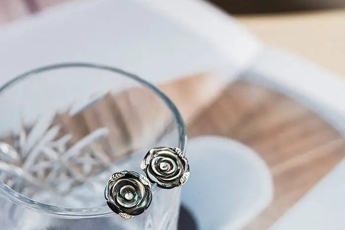 Flower Earrings Mother of Pearl Earrings Handmade 925 Silver Pearl Earrings, Tahitian Pearl Earrings, Seawater Pearl Earrings, Rose Earrings Etsy