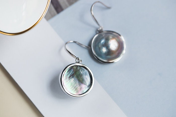 Natural Mabe Pearl Earrings Handmade 925 Silver Baroque Pearl Earrings, Seawater Pearl Earrings, Gift for Mom, Gift for Her Etsy