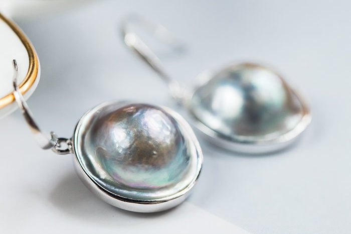 Natural Mabe Pearl Earrings Handmade 925 Silver Baroque Pearl Earrings, Seawater Pearl Earrings, Gift for Mom, Gift for Her Etsy