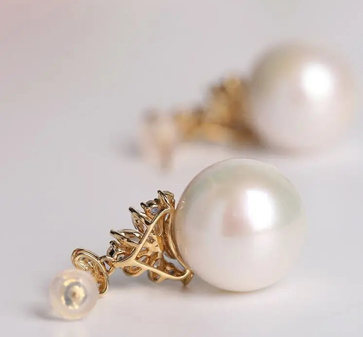 15mm High Luster Freshwater Pearl Earrings - 18K Yellow Gold Etsy