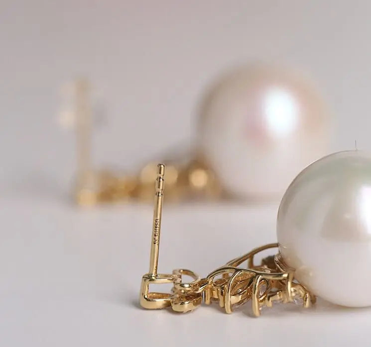 15mm High Luster Freshwater Pearl Earrings - 18K Yellow Gold Etsy