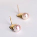 18k Solid Yellow Gold Earrings, White Pink Pearl Disc Earrings, Matte Finish Gold Earrings Etsy