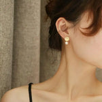 18k Solid Yellow Gold Earrings, White Pink Pearl Disc Earrings, Matte Finish Gold Earrings Etsy