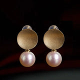 18k Solid Yellow Gold Earrings, White Pink Pearl Disc Earrings, Matte Finish Gold Earrings Etsy