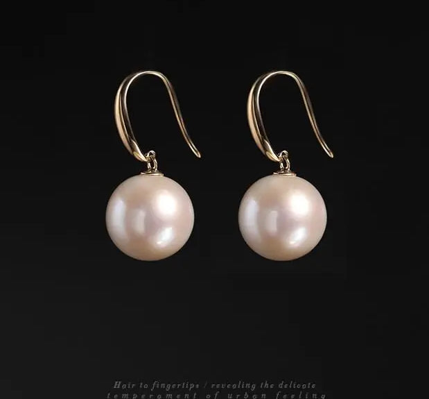 12mm Natural High Luster Pearl Handmade 18k Solid Yellow Gold White Pink Pearl Earrings, Freshwater Pearl Earrings, Gift Idea Etsy