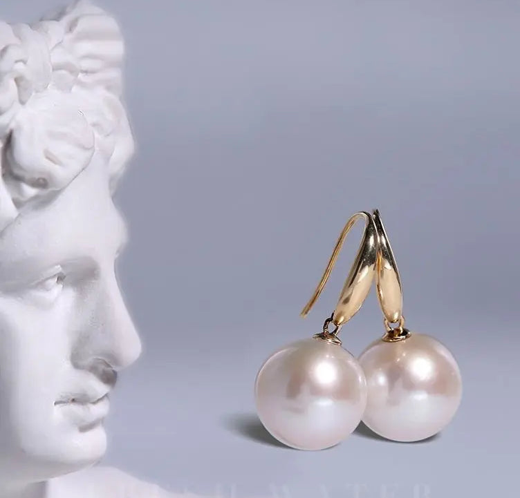12mm Natural High Luster Pearl Handmade 18k Solid Yellow Gold White Pink Pearl Earrings, Freshwater Pearl Earrings, Gift Idea Etsy