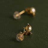 Cluster Akoya Golden Pearl Earrings & White Diamond, 18K Solid Yellow Gold Earrings Etsy