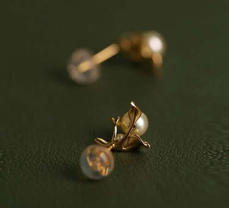 Cluster Akoya Golden Pearl Earrings & White Diamond, 18K Solid Yellow Gold Earrings Etsy