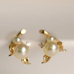 Cluster Akoya Golden Pearl Earrings & White Diamond, 18K Solid Yellow Gold Earrings Etsy