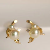 Cluster Akoya Golden Pearl Earrings & White Diamond, 18K Solid Yellow Gold Earrings Etsy