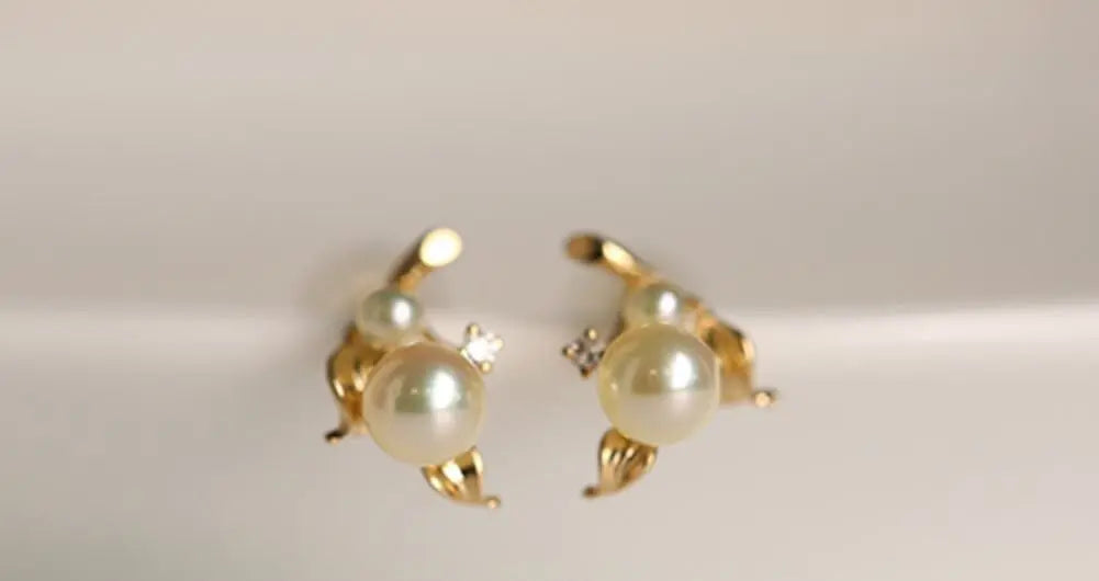 Cluster Akoya Golden Pearl Earrings & White Diamond, 18K Solid Yellow Gold Earrings Etsy