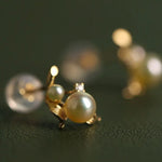 Cluster Akoya Golden Pearl Earrings & White Diamond, 18K Solid Yellow Gold Earrings Etsy