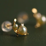 Cluster Akoya Golden Pearl Earrings & White Diamond, 18K Solid Yellow Gold Earrings Etsy