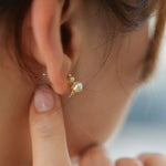 Cluster Akoya Golden Pearl Earrings & White Diamond, 18K Solid Yellow Gold Earrings Etsy