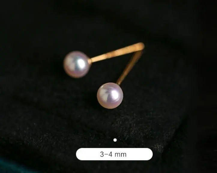 4mm Natural High Luster Pearl Handmade 18k Solid Yellow Gold White Pink Pearl Earrings, Seawater Pearl Earrings, Gift Idea Etsy