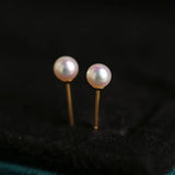 4mm Natural High Luster Pearl Handmade 18k Solid Yellow Gold White Pink Pearl Earrings, Seawater Pearl Earrings, Gift Idea Etsy