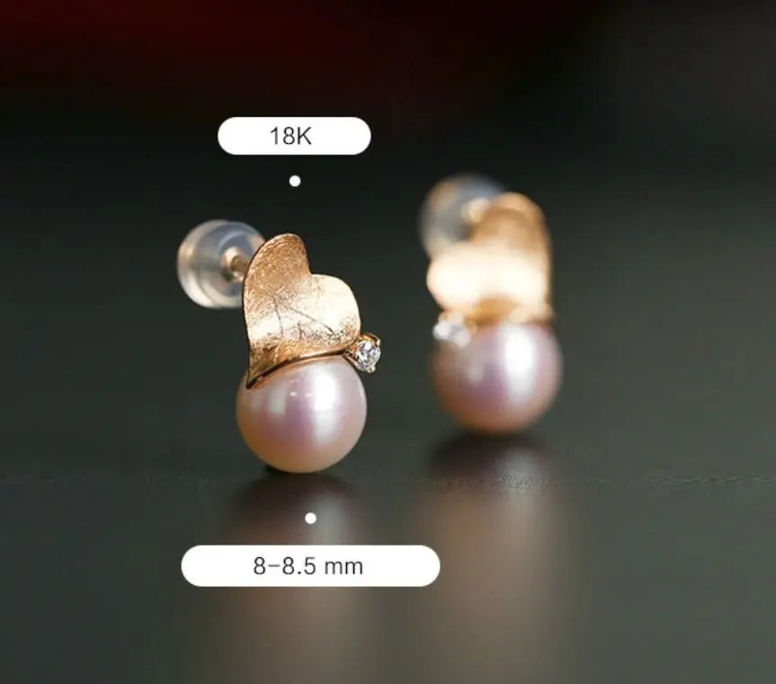 8mm Natural Akoya Pearl Diamond Heart Earrings - 18K Gold Etsy