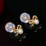 18K Yellow Gold Natural High Luster White Baby Pearl Earrings Handmade Pearl Earrings, Freshwater Pearl Bowknot Earrings, Gift Idea for Her Etsy
