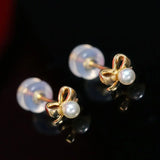 18K Yellow Gold Natural High Luster White Baby Pearl Earrings Handmade Pearl Earrings, Freshwater Pearl Bowknot Earrings, Gift Idea for Her Etsy