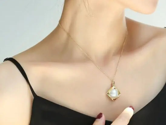 15mm Natural Mabe Pearl Necklace Handmade 925 Silver Mabe Pearl Necklace, Seawater Pearl Necklace, Gift for Mom, Gift for Her Etsy