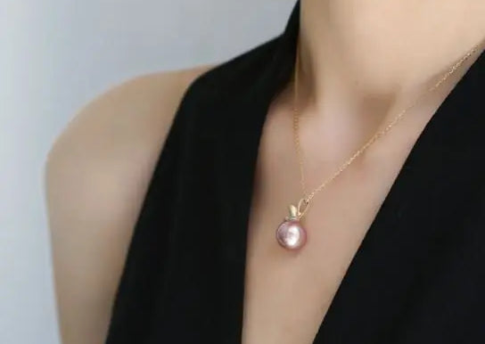 12mm Pink Purple Tone Pearl & White Diamond Necklace, 18k Solid Yellow Gold Pearl Necklace, Best Pearl Jewerly Gift Idea for Mom Etsy