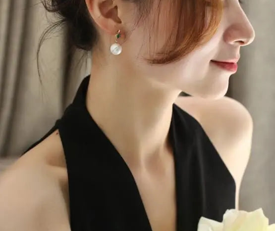 12mm High Luster White Pearl  Emerald Earrings - 18K Yellow Gold Etsy