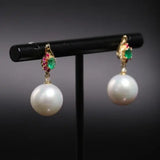 12mm Natural Pearl Emerald Earrings -  18K Yellow Gold Etsy
