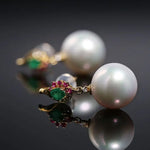 12mm Natural Pearl Emerald Earrings -  18K Yellow Gold Etsy