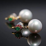 12mm Natural Pearl Emerald Earrings -  18K Yellow Gold Etsy