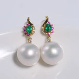 12mm High Luster White Pearl  Emerald Earrings - 18K Yellow Gold Etsy