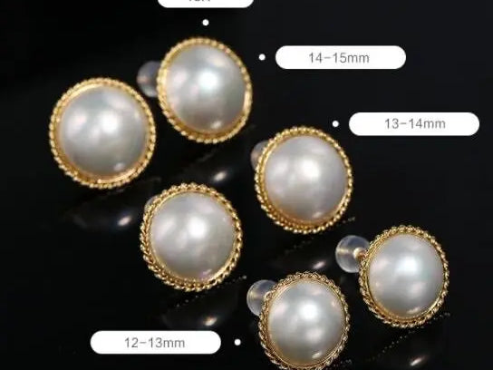 15mm Natural Mabe Pearl Earrings in 18K Yellow Gold Etsy