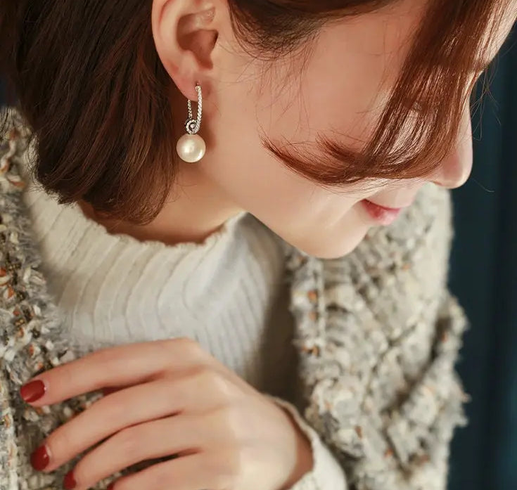 AAA+ 13mm Freshwater White Pearl Hoop Earrings - Silver 925 Etsy
