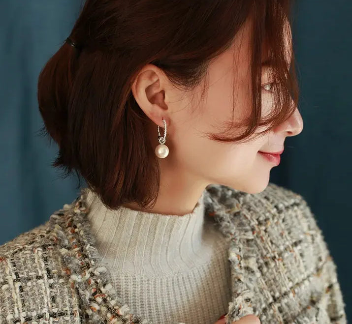 AAA+ 13mm Freshwater White Pearl Hoop Earrings - Silver 925 Etsy