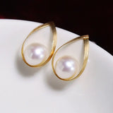 5A+ High Luster 8-9mm White Pearl Earrings Handmade 18k Solid Yellow Gold White Pearl Pear Shape Earrings, Gift Idea, Anniversary Idea Etsy