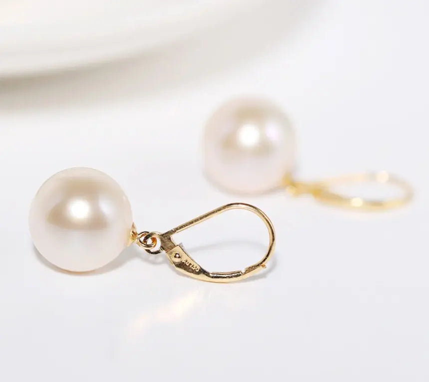 5A+ High Luster 11-12mm White Pearl Earrings Handmade 18k Solid Yellow Gold White Pearl Earrings, Gift Idea, Anniversary Idea Etsy