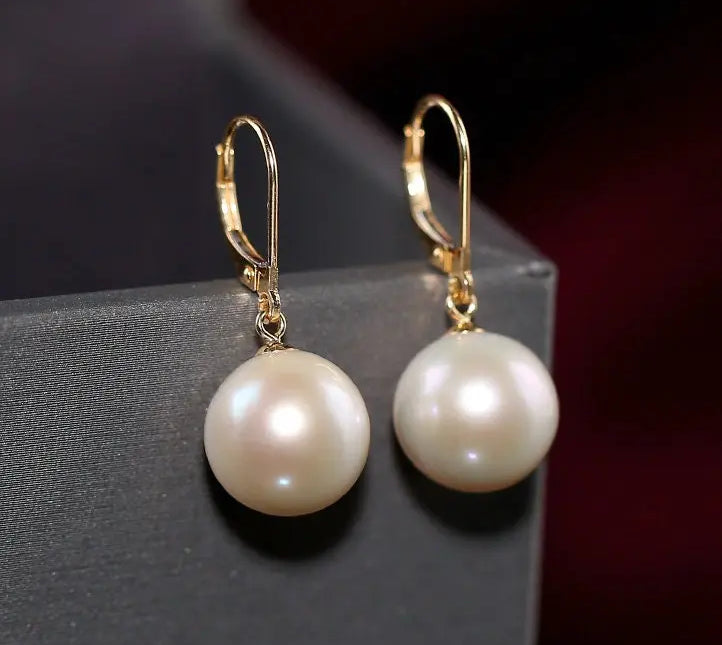 5A+ High Luster 11-12mm White Pearl Earrings Handmade 18k Solid Yellow Gold White Pearl Earrings, Gift Idea, Anniversary Idea Etsy