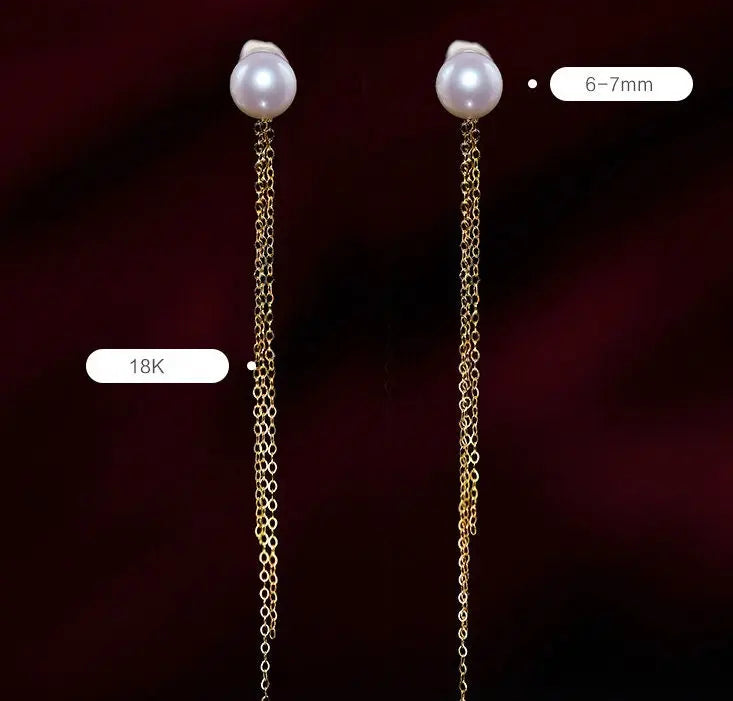18K Yellow Gold Natural High Luster White Pink Pearl Earrings, Handmade White Pink Pearl Tassel Earrings, Gift Idea, Anniversary Idea Etsy