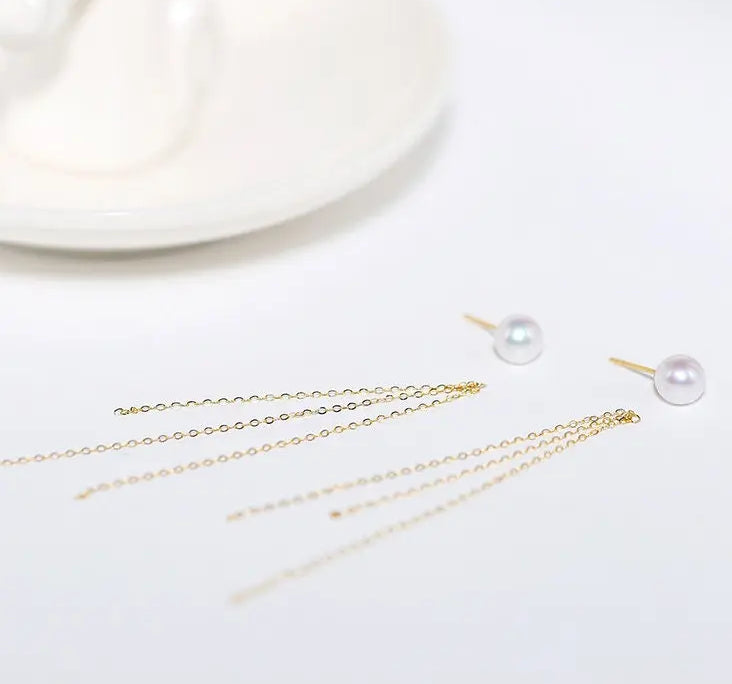 18K Yellow Gold Natural High Luster White Pink Pearl Earrings, Handmade White Pink Pearl Tassel Earrings, Gift Idea, Anniversary Idea Etsy